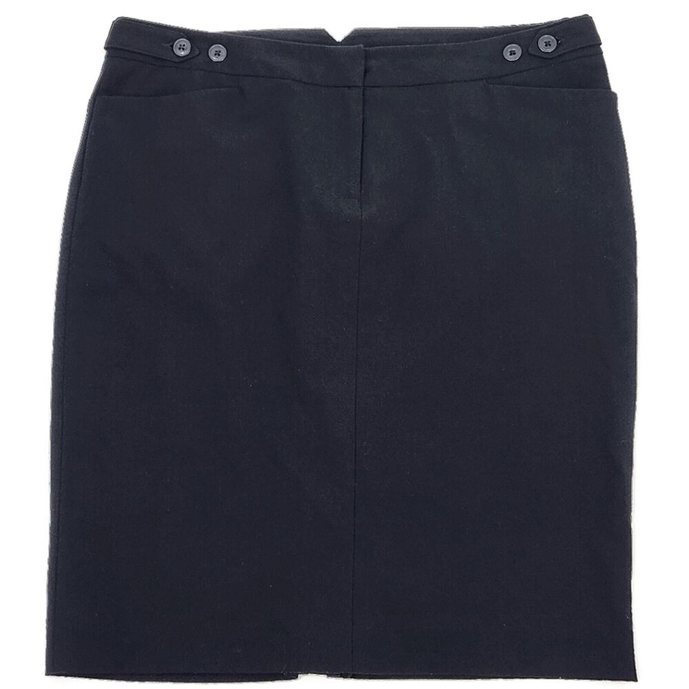 Norma Kamali Black A-line Button Tab Pleated Back Slit Mini Skirt Womens Size 12